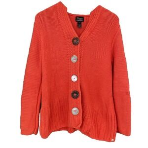 Pure Handknit Cardigan Women L/X L Chunky Knit Orange Sweater Artsy Button Boho